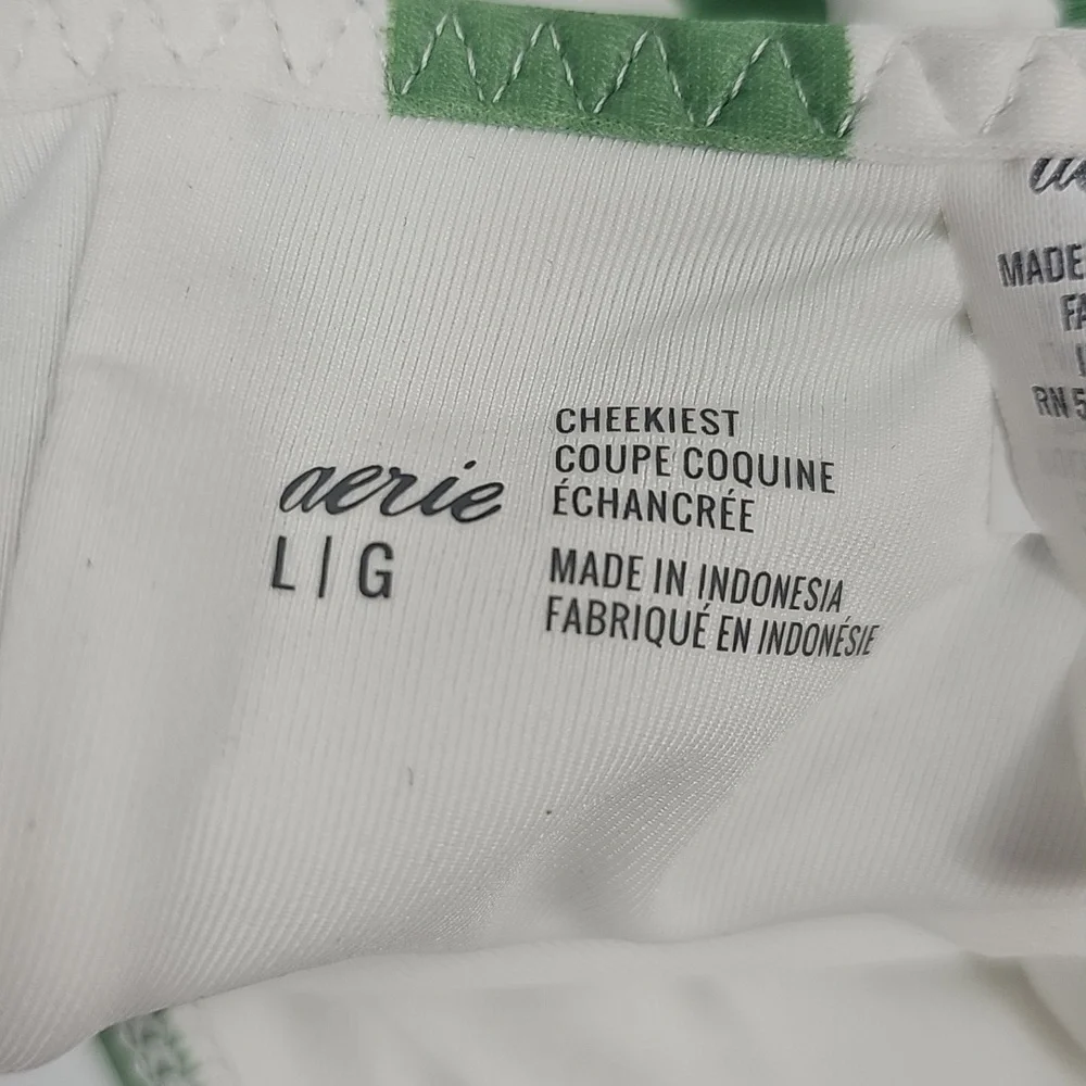 NWT Aerie Green White Stripe Cheekiest Bikini Bottom Large Beachwear Vacation